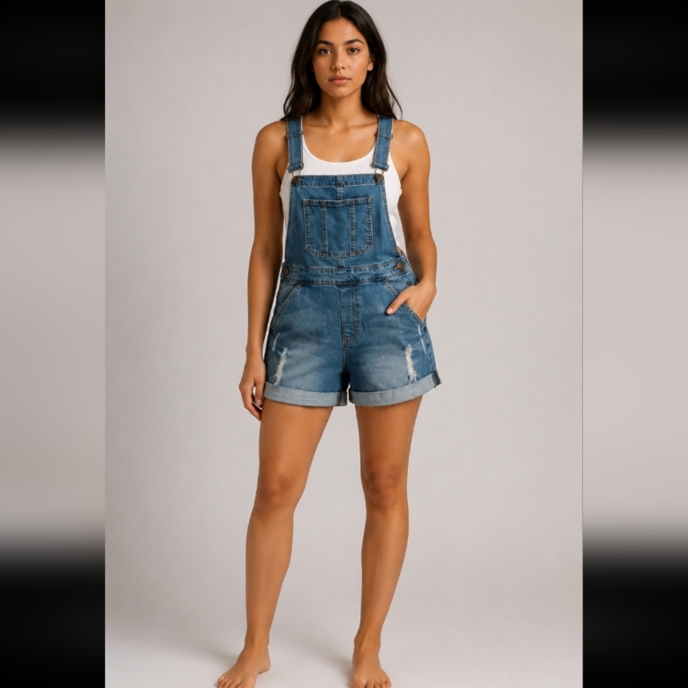 Bongo distressed denim overall bib shorts  sz 6